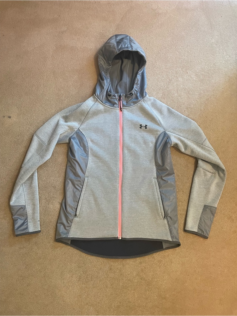 Under Armour Light Gray Hooded Full-Zip Jacket with Pink Zipper
